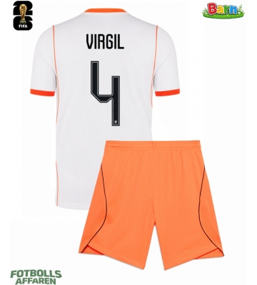 Nederländerna Virgil van Dijk #4 Bortaställ Barn VM 2026 Kortärmad (+ Korta byxor)